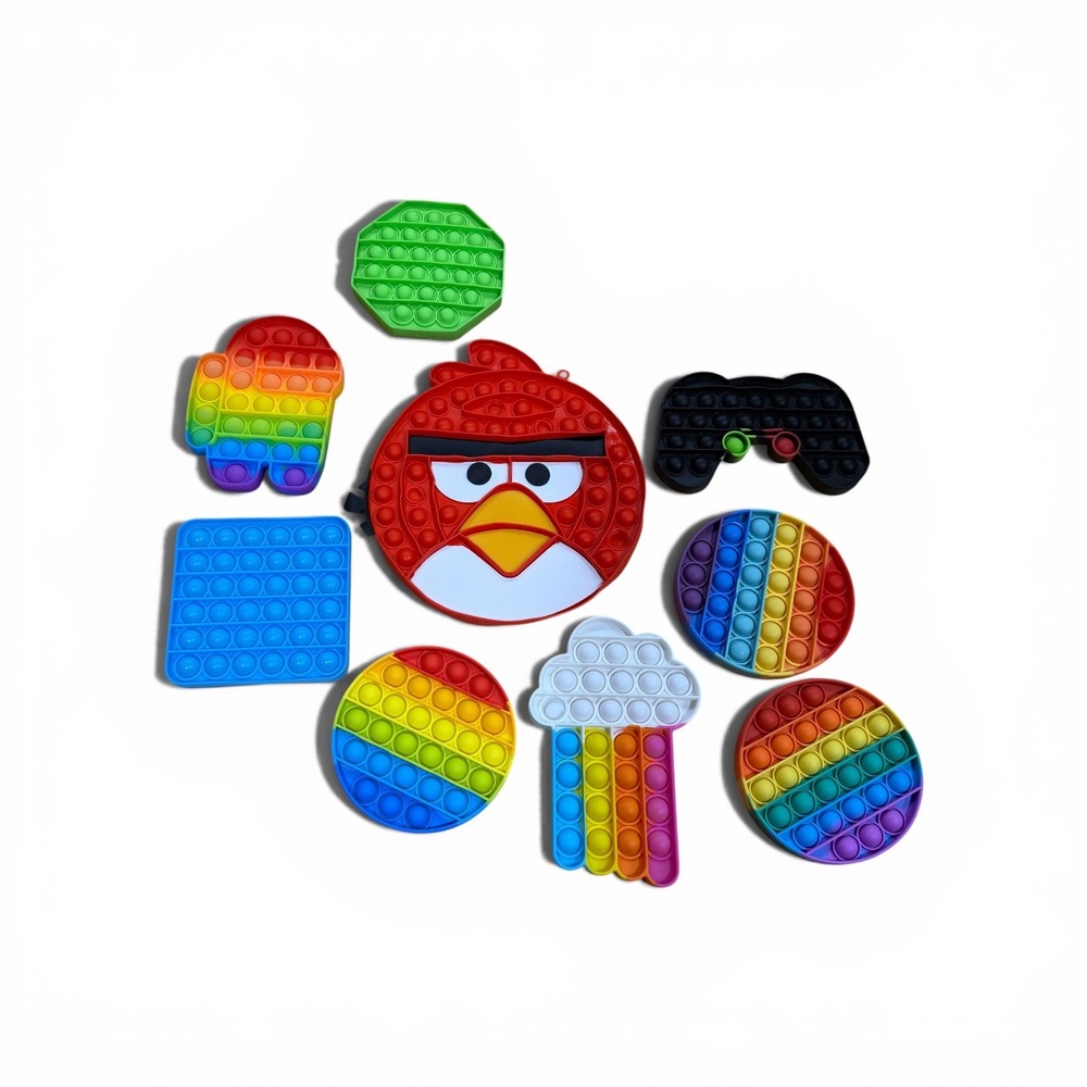Lot of 9 Pop‎ It Fidget Toys Angry Birds Among Us Gamer Controller Rainbow Mixed
